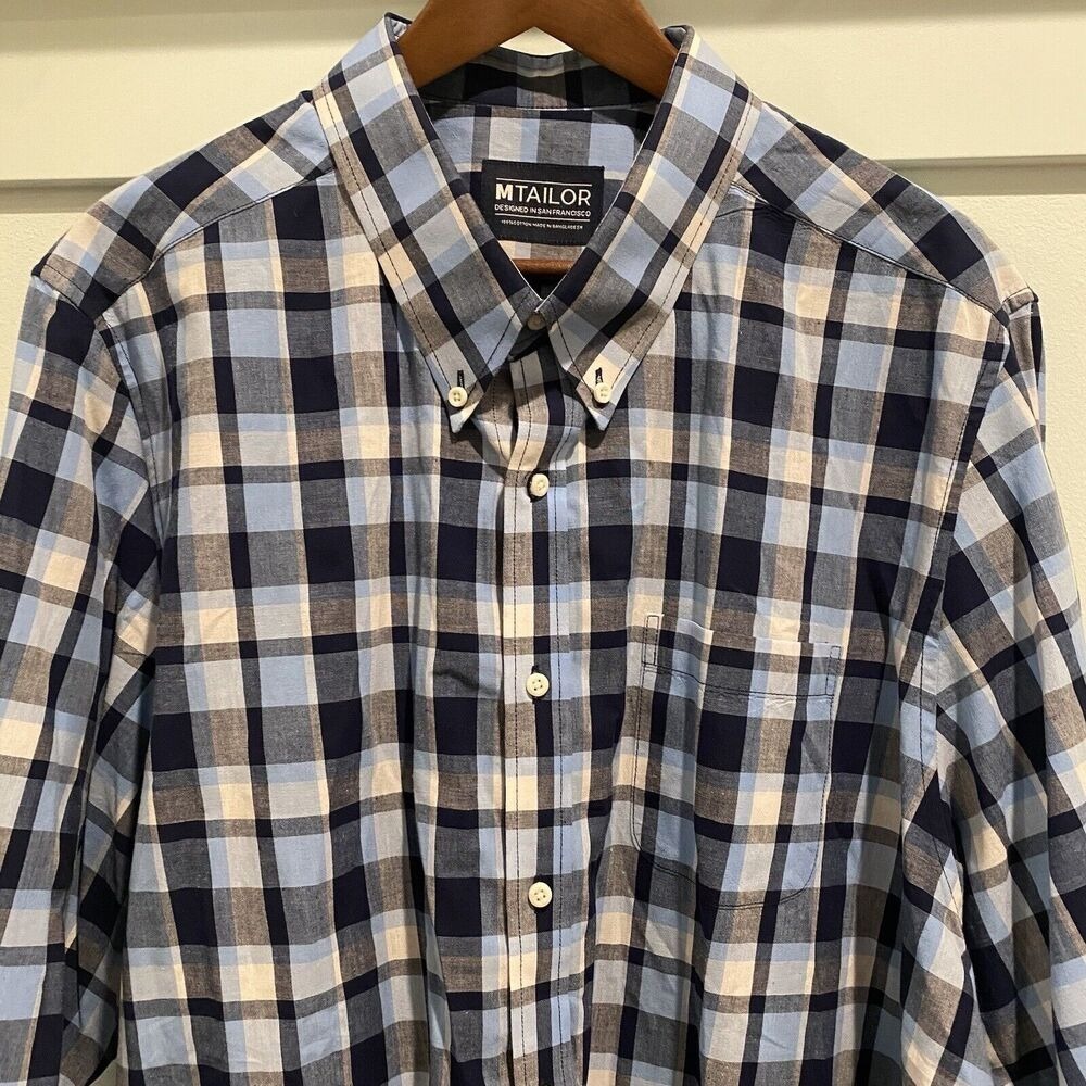 MTailor Shirt Men Size XXL‎ Blue Check Button Up Long Sleeve Bespoke Custom NWOT